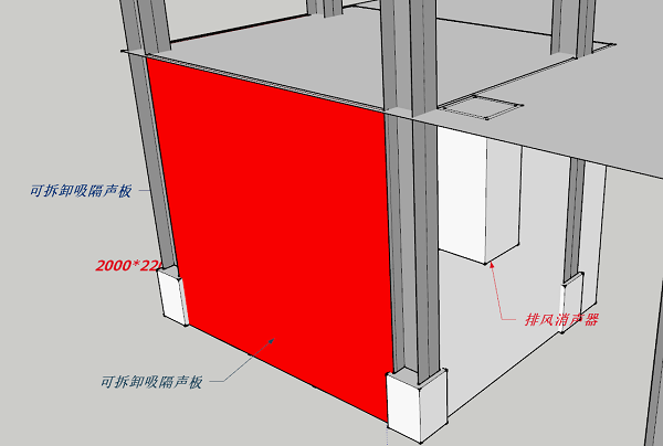 圖3-1 隔聲罩效果圖(西南面視角) 圖3-1 隔聲罩效果圖(西南面視角)